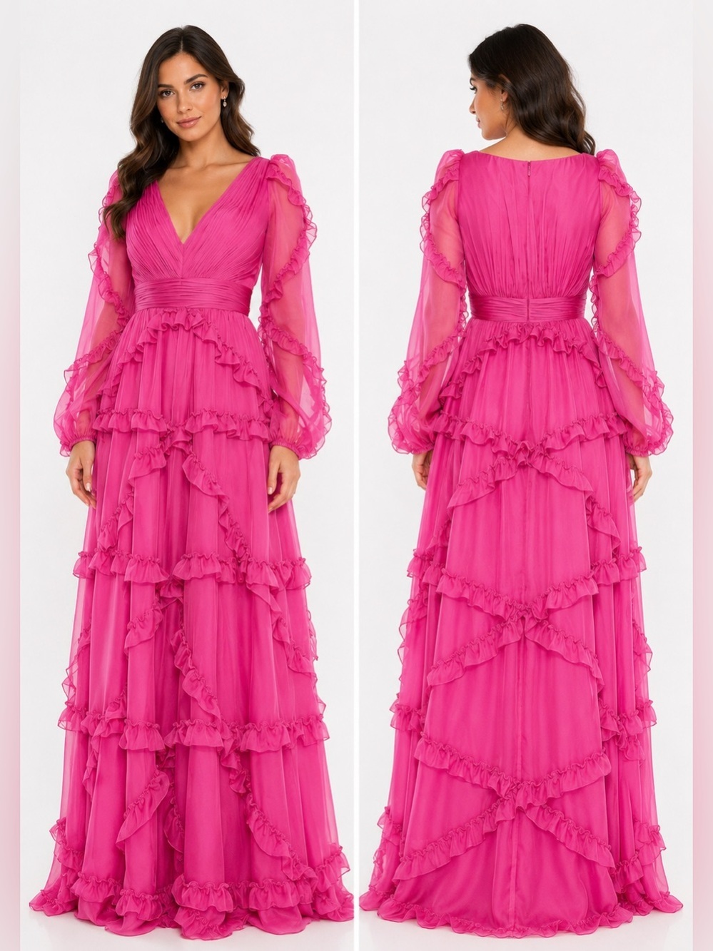 MacDuggal Cascade Ruffle Maxi Dress Size 4 B2193
